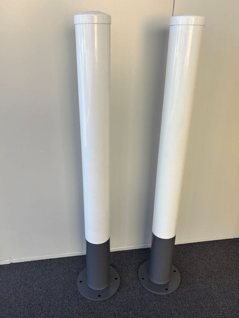 Custom bollards with white and black finish manufactured in Perth