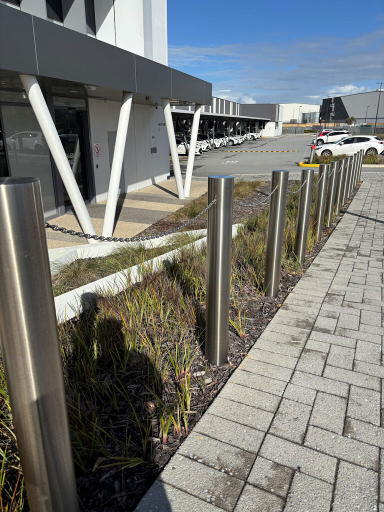 Stainless steel bollards installed in Perth pedestrian area