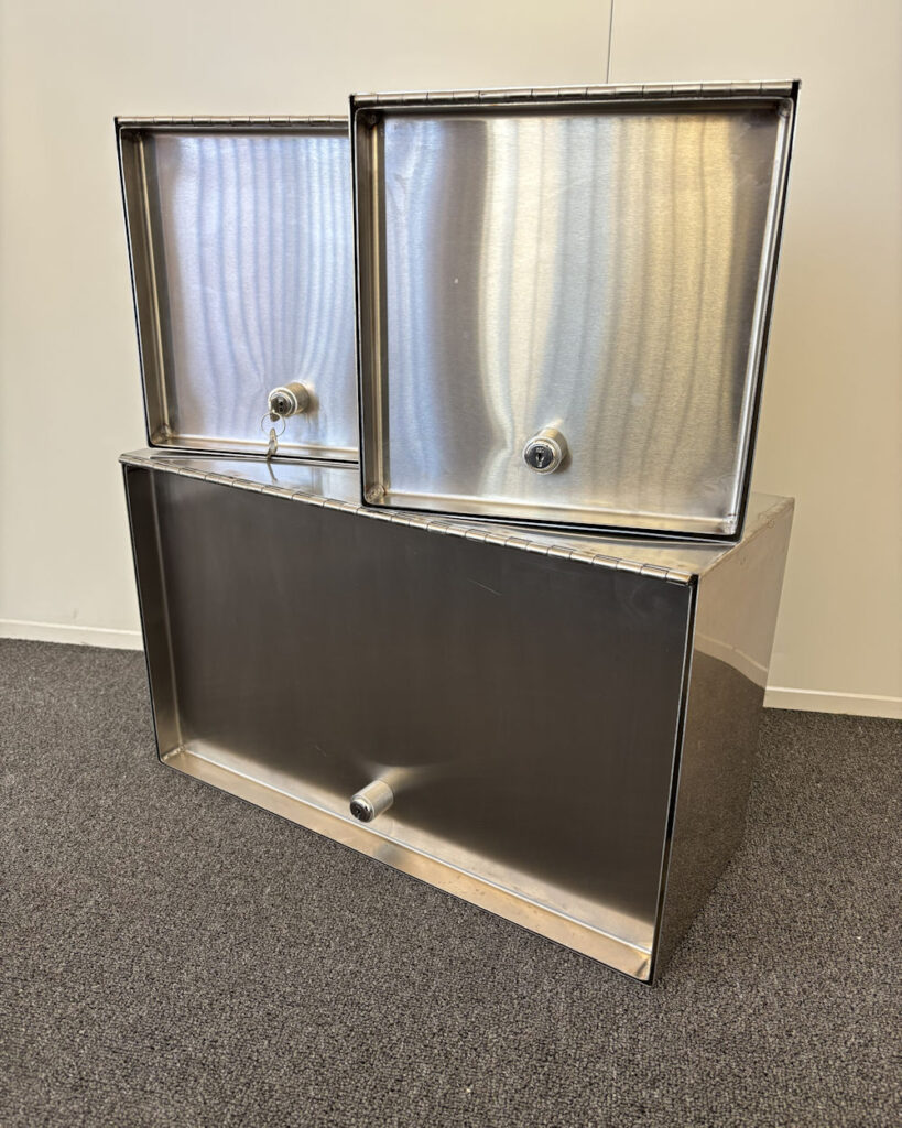 Custom fabricated stainless steel lockable enclosure manufactured in Perth