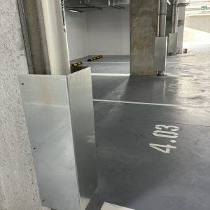 Steel downpipe and corner protection installed in Perth commercial area